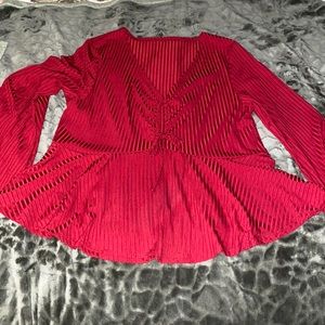 Shein red peplum lace up bell sleeve top